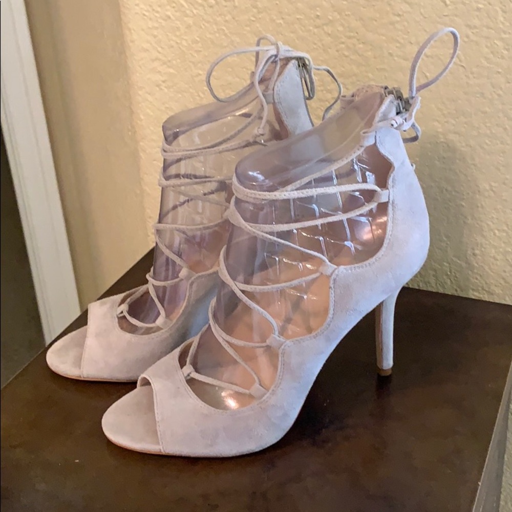 Gray suede Vince camuto tie up heels size 8